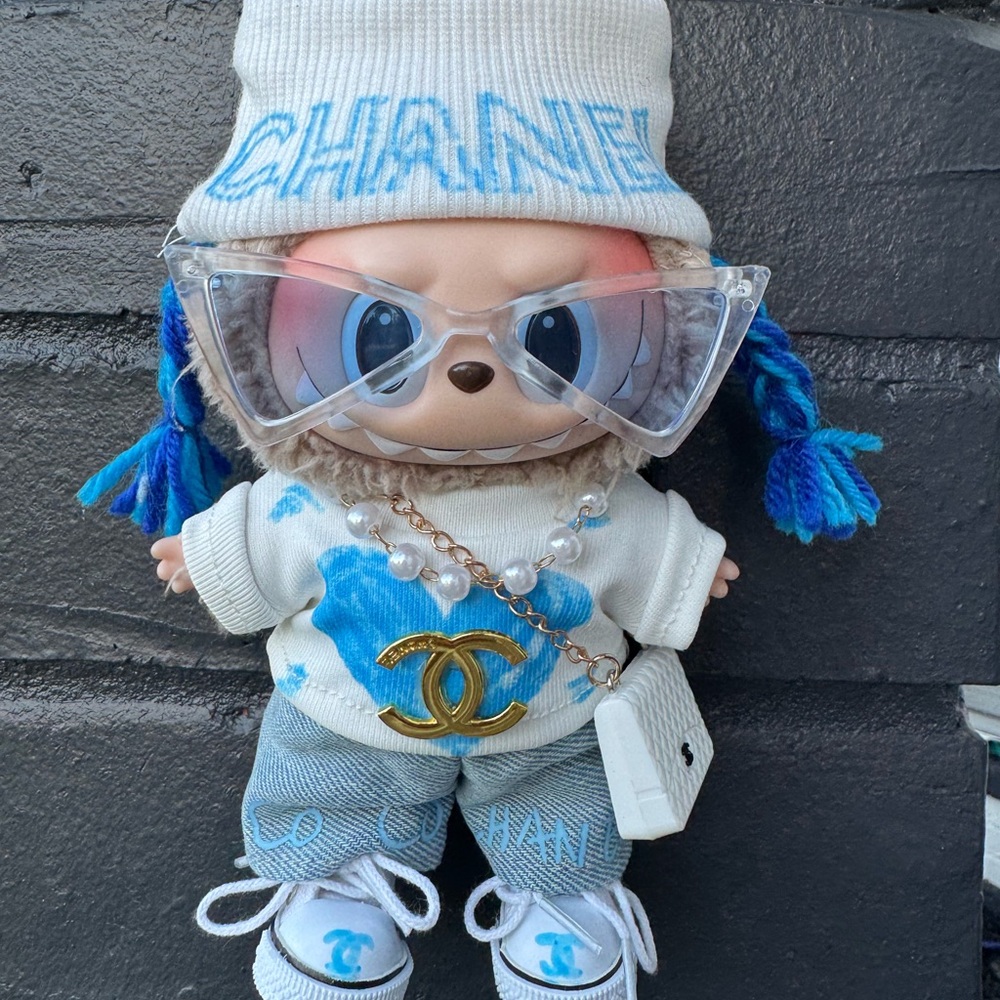 Blue cool outfit for 17cm Labubu Dolls